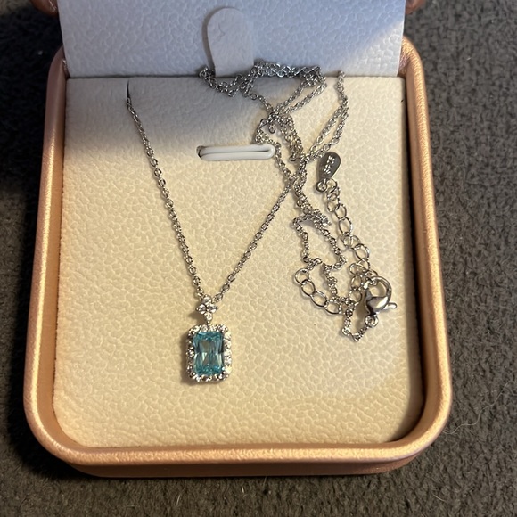 Aquamarine and CZ Silver Necklace - NWOT - Picture 3 of 10